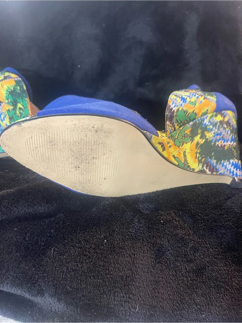 Blue Open-Toe Espadrille Heels with Multicolor Accent